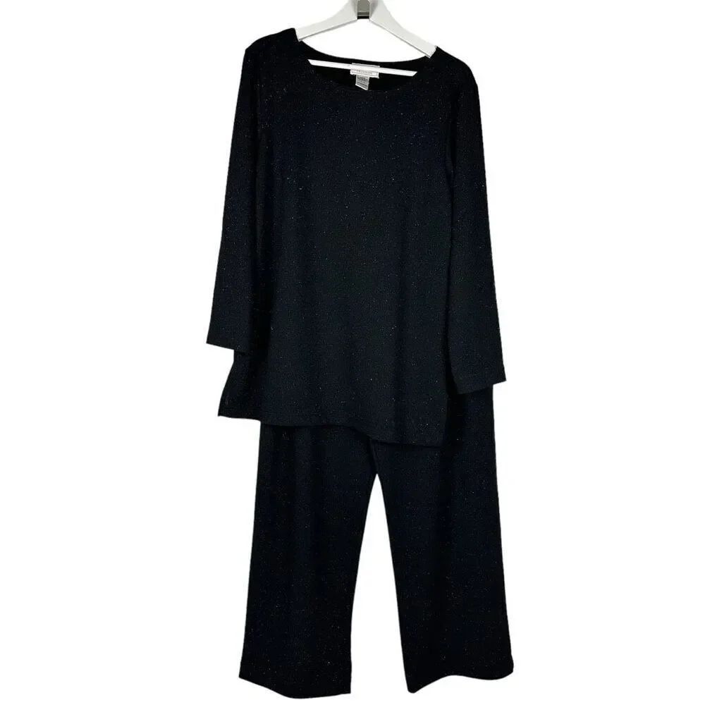 Victor Costa Occasion 2 piece Tunic and Pant set in Black Sparkle size Large